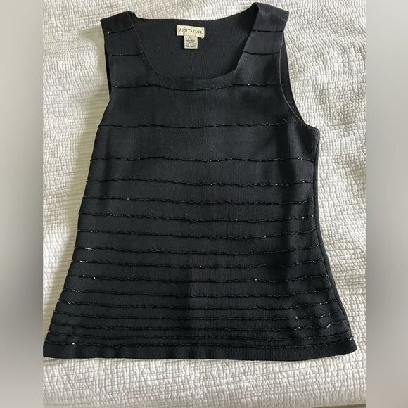 Ann Taylor Women’s Black Sleeveless 100% Silk Beaded Tank Top Size Medium - Picture 8 of 9
